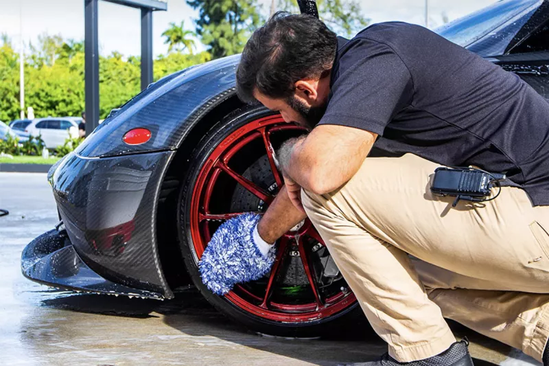 Clean car wheels after detailing at Prestige Auto Spa in Miami.