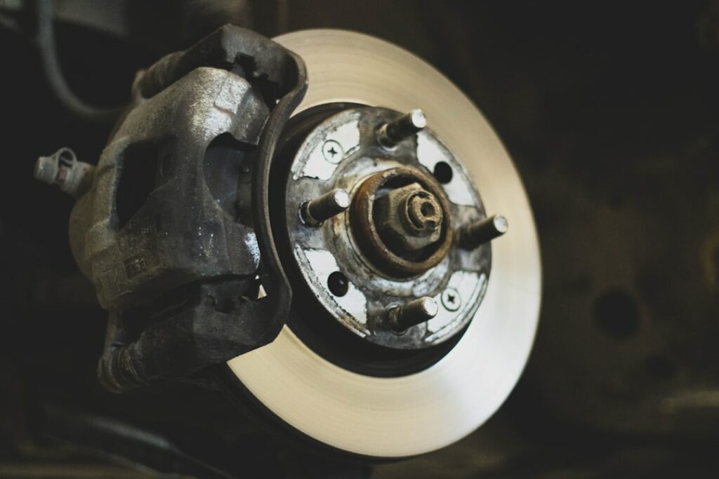 Car brake disc rotor close up